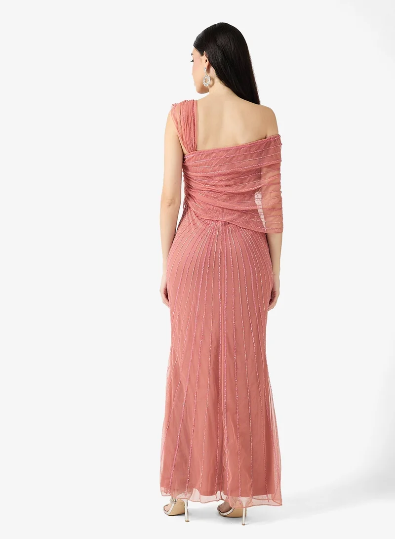 Amelia Rose One Shoulder Embellished Detail Maxi Dress